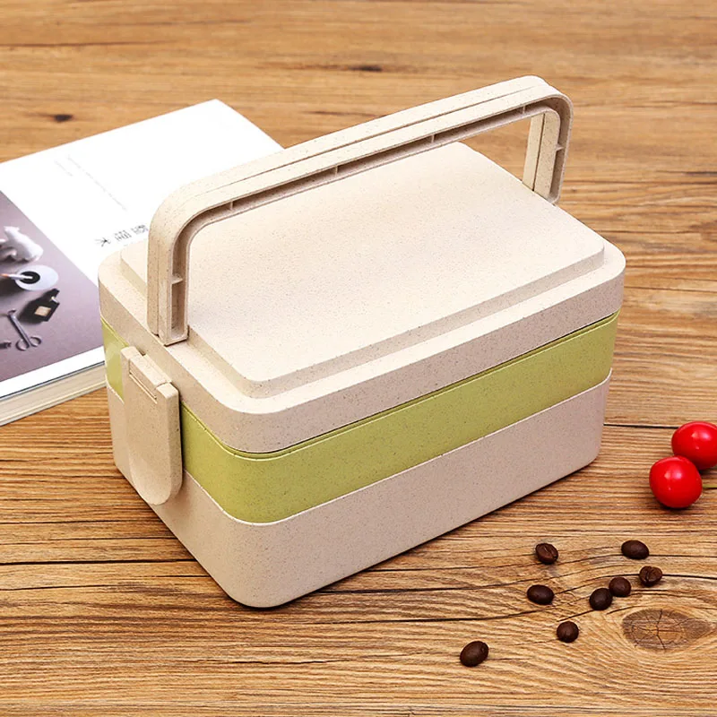 3-слойная микроволновая печь Bento коробка с столовая посуда Пшеничная солома