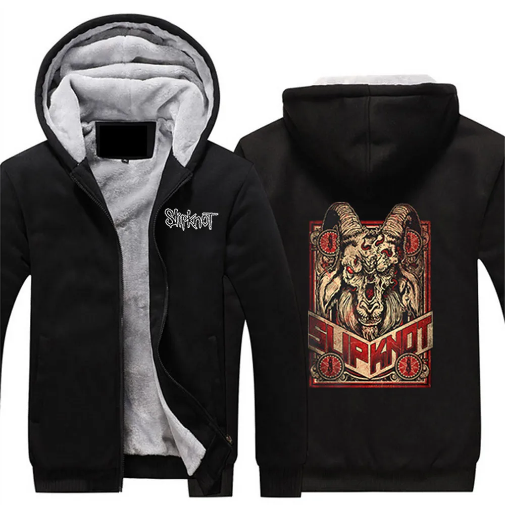 Зимняя куртка с капюшоном на молнии, рок-группа Slipknot, модный принт, утолщенная, удобная, теплая толстовка, повседневная наклейка, хлопковые пальто