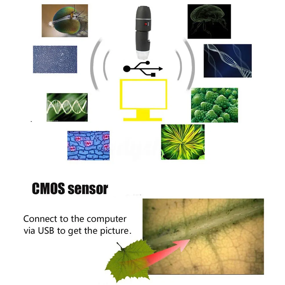 1600X Hand Held Endoscope 8LED Computers Mobile Phones Photos Ear Cleaning Tool Digital Microscope Portable Black Inspection