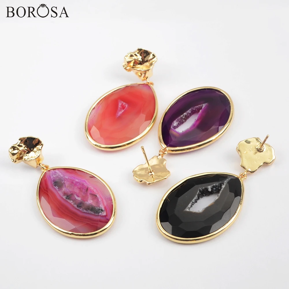 BOROSA 4 пары Золотая/с серебряной рамкой падение Форма Агатовые слайсы серьги Радуга кулон agates Druzy серьги дольками для Для женщин WX1176