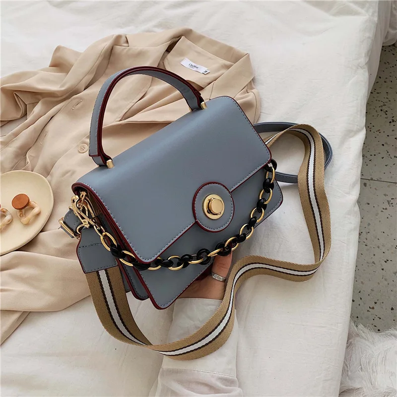 

Fashion Chain Handbag Women's 2020 Autumn New Style WOMEN'S Bag Wide-Strap Crossbody Bag Non-mainstream Fashion Small Square Bag