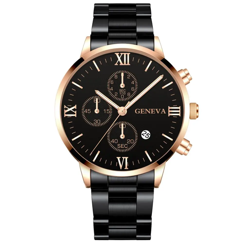 Watch Men Fashion Business Watches Luxury Calendar Clock Man Stainless Steel Quartz Wrist Watch reloj hombre - Цвет: Black Rose