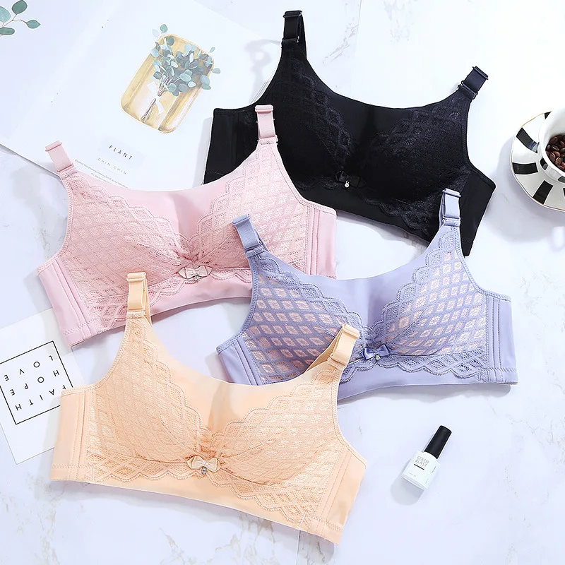 

Wasteheart Spring Women Fashion Pink Blue Wireless Lace Padded Push Up One-Piece Bras Female Seamless Full Cup B C Lingerie