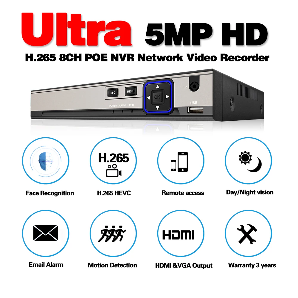  4CH 8CH 5MP Hd Poe Nvr Network Video Recorder per 5MP 4MP 2MP Ip Macchina Fotografica P2P Nvr Siste