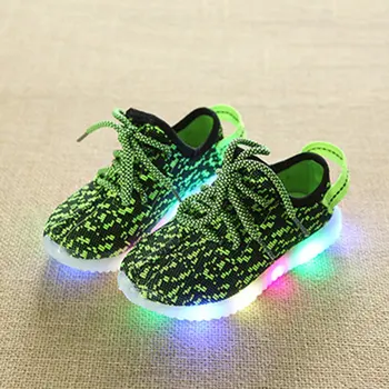 

Korean Style Fashion Luminous Sneakers Casual Children Shoes Anti-skid LED Light Up Knitting Shoes for Girls Boys