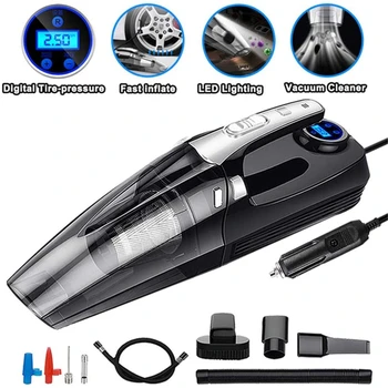 

E-FOUR 4 in 1 Car Wet/Dry Auto Vacuum Cleaner 12V 120W 6000Mpa with Smart Portable Digital Tire Inflator Pump Pressure