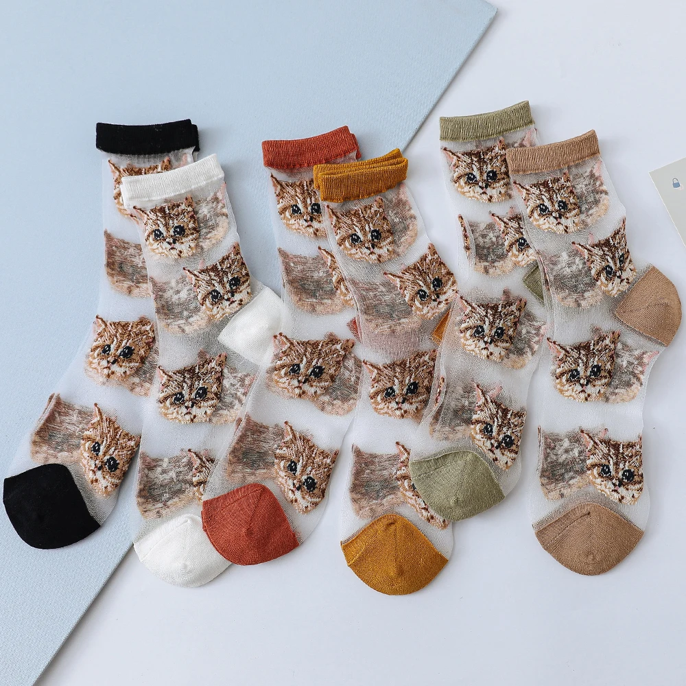 

Salina Women's Cotton Socks Spring And Summer Card Stockings New Fashion Casual Cat Pattern Jacquard Ladies Short Tube Socks