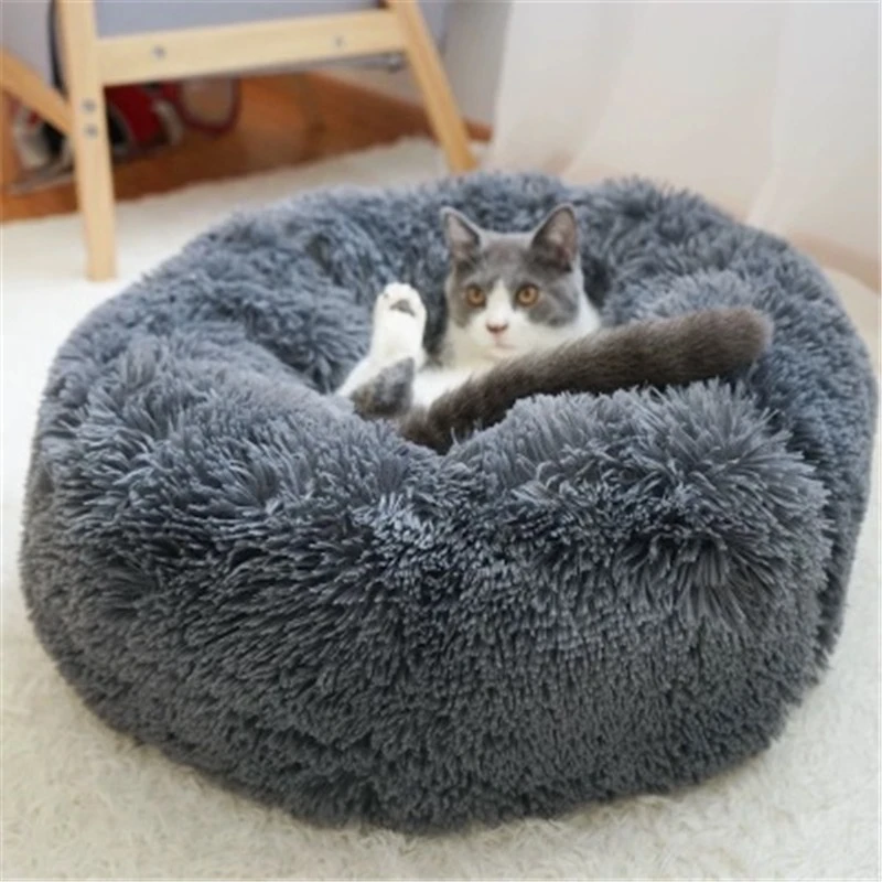 Round Cat Bed panier pour chien Super Soft Long Plush Cat Bed House Pet Dog Bed