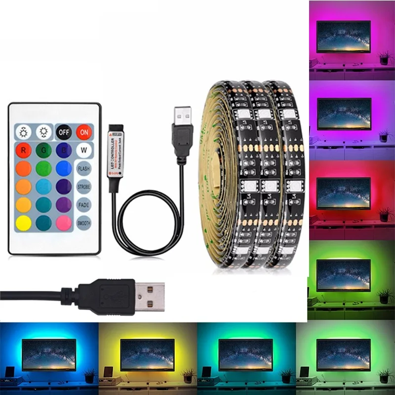 5 в USB светодиодный ленточный светильник 50 см 1 м 2 3 4 RGB задний Светодиодная лампа