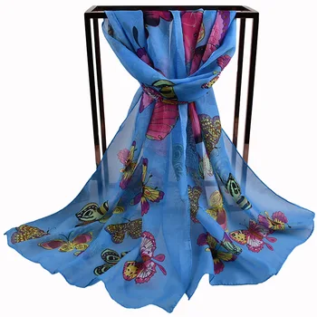 

Luxury Scarf Long Woman Scarf Chiffon ButterFly Printing Scarves Gauze Kerchief Head Scarf Neckerchief Headwear Shawls and Wraps