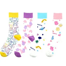 Носки для взрослых до середины икры с плоской подошвой радужные носки с изображением солнца, луны, планеты, маленьких детей, головы медвежонка, сердца, сердца Мори, девушки, метеор, звезды, медведи, клевера