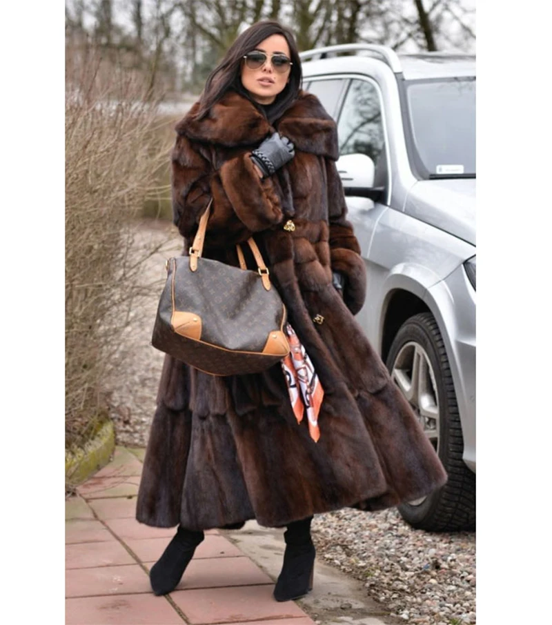 FURSARCAR 2021 New Real Mink Fur Coats Women Whole Skin Thick Warm Mink Fur Jacket For Female Long Style Luxury Nature Fur Coat
