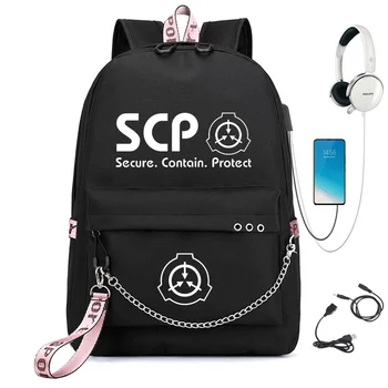 

SCP Backpack Secure Contain Protect Backpack For students Canvas USB Schoolbag Fashion Teenagers Chain Travel Mochilas