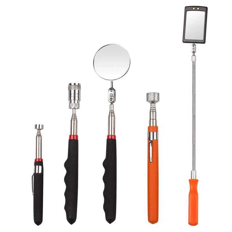 5 Pieces Telescoping netic Pick-Up Tool Including 10 Lb/ 8 Lb Rod and Round/Square Inspection Mirror Set Telesc | Инструменты