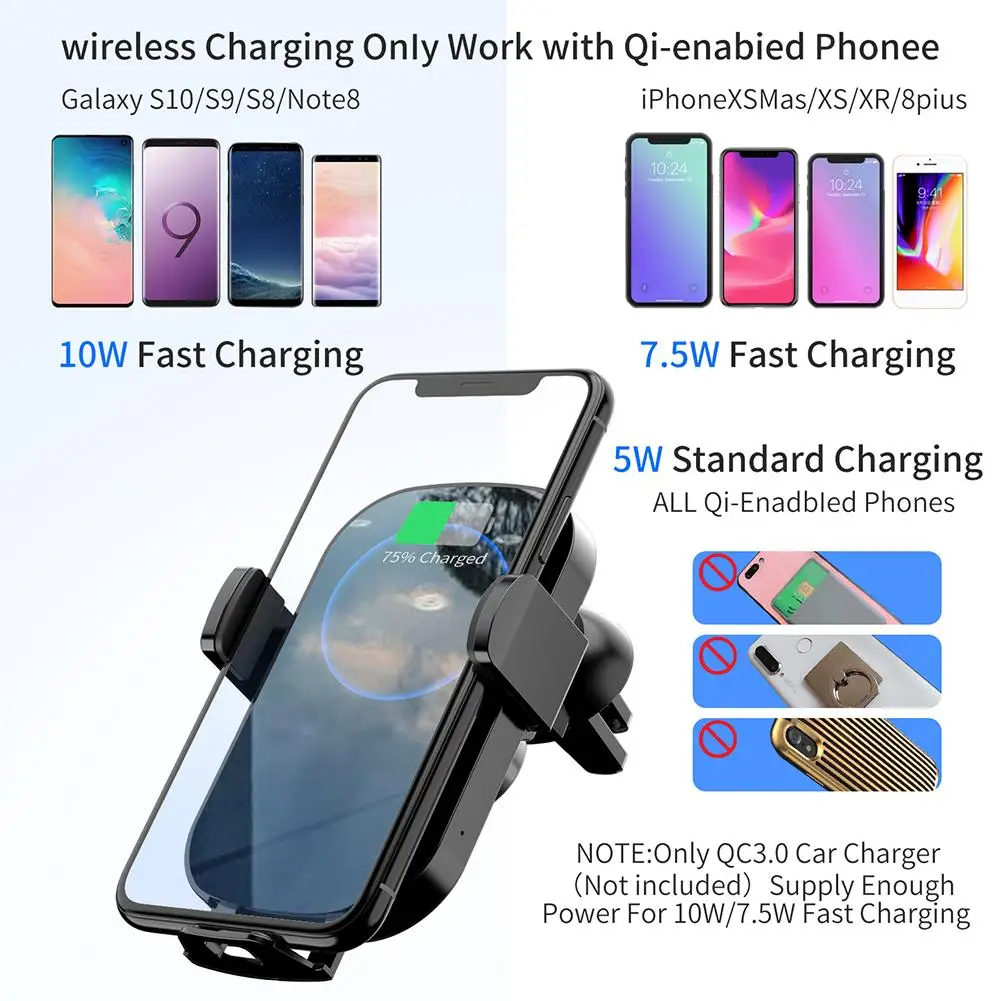 Qi автомобильное Быстрое беспроводное зарядное устройство для Xiao Mi IPhone samsung интеллектуальный инфракрасный датчик быстрая Беспроводная зарядка автомобильный держатель телефона