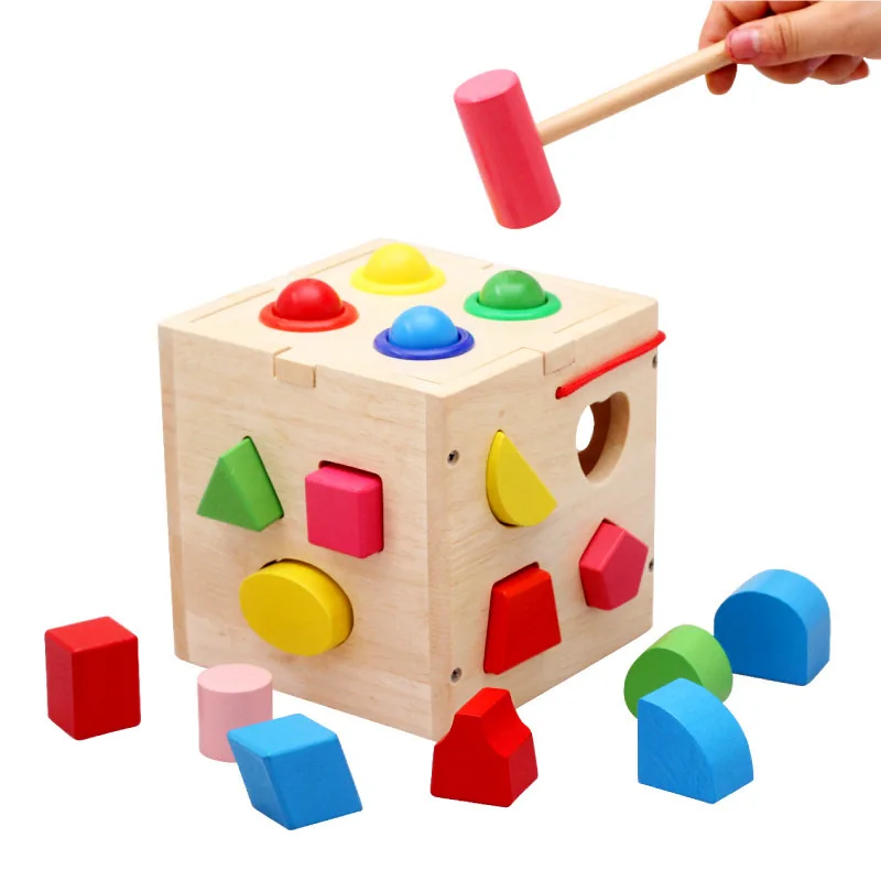 

Seventeen Hole Knock the Ball Intelligence Box Rb57 High Quality Rubber Wooden Shape Matching Box Children Early Education Toy 1
