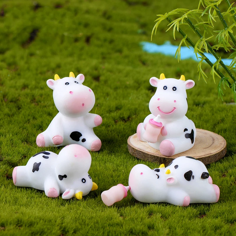 

6Pcs Cute Cow 2Pc Bottle Animal Model Figurine Resin Craft Home Ornament Glass Decor Miniature Craft DIY Garden Fairy Decoration