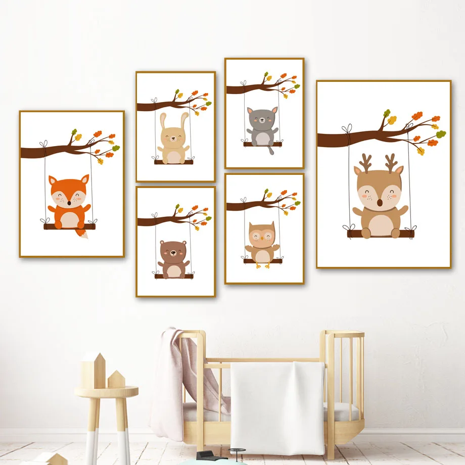 Swing Deer Cat Bear Owl Rabbit Fox Nursery Wall Art Canvas Painting Nordic Posters And Prints Wall Pictures Baby Kids Room Decor Swing Deer Cat Bear Owl Rabbit Fox Nursery Wall Art Canvas Painting Nordic Posters And Prints Wall Pictures Baby Kids Room Decor