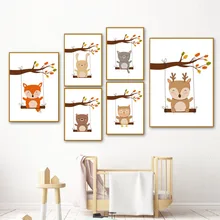 Swing Deer Cat Bear Owl Rabbit Fox Nursery Wall Art Canvas Painting Nordic Posters And Prints Wall Pictures Baby Kids Room Decor Swing Deer Cat Bear Owl Rabbit Fox Nursery Wall Art Canvas Painting Nordic Posters And Prints Wall Pictures Baby Kids Room Decor
