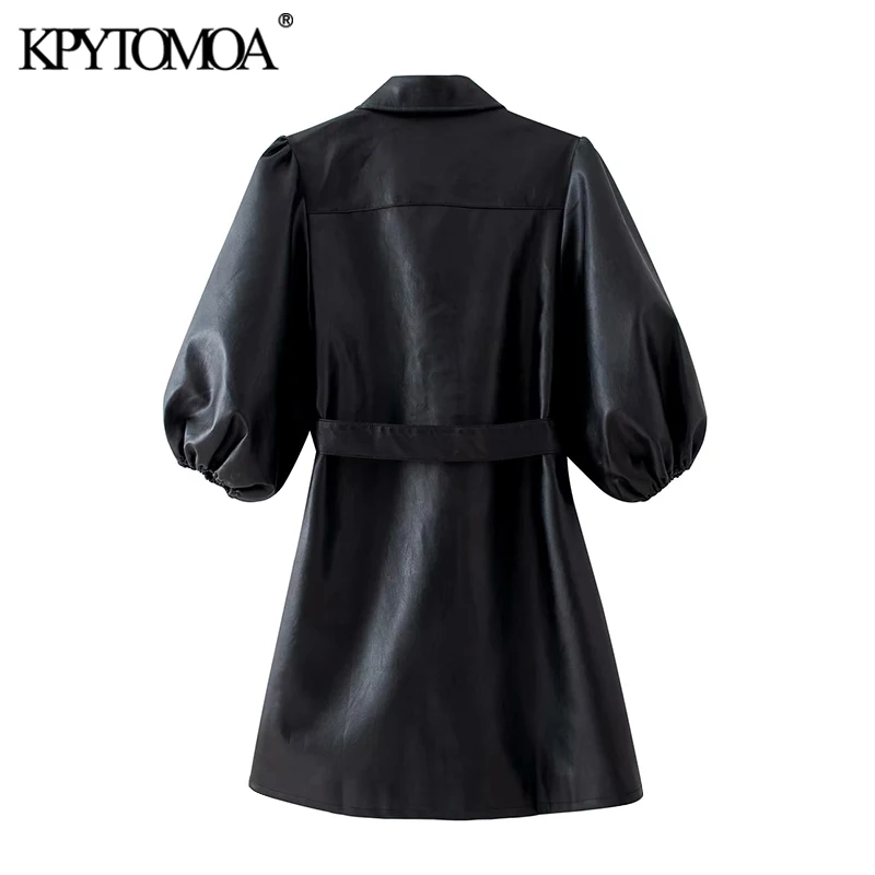 KPYTOMOA женское модное мини платье из искусственной кожи с поясом винтажные женские