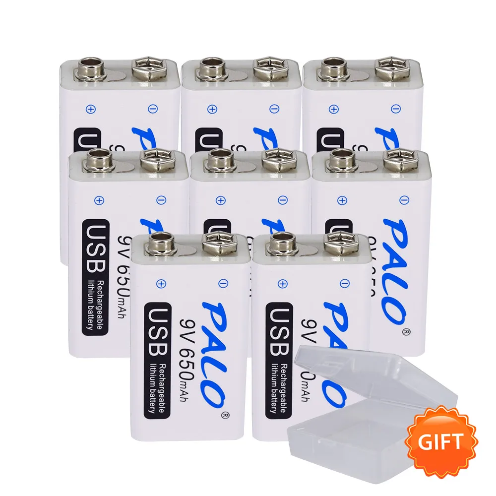 PALO 9V USB аккумулятор 650mah перезаряжаемый микро usb 9V Lipo батареи для микрофона беспроводной микрофон гитара для эквалайзера дымовая сигнализация - Цвет: 8 pcs battery