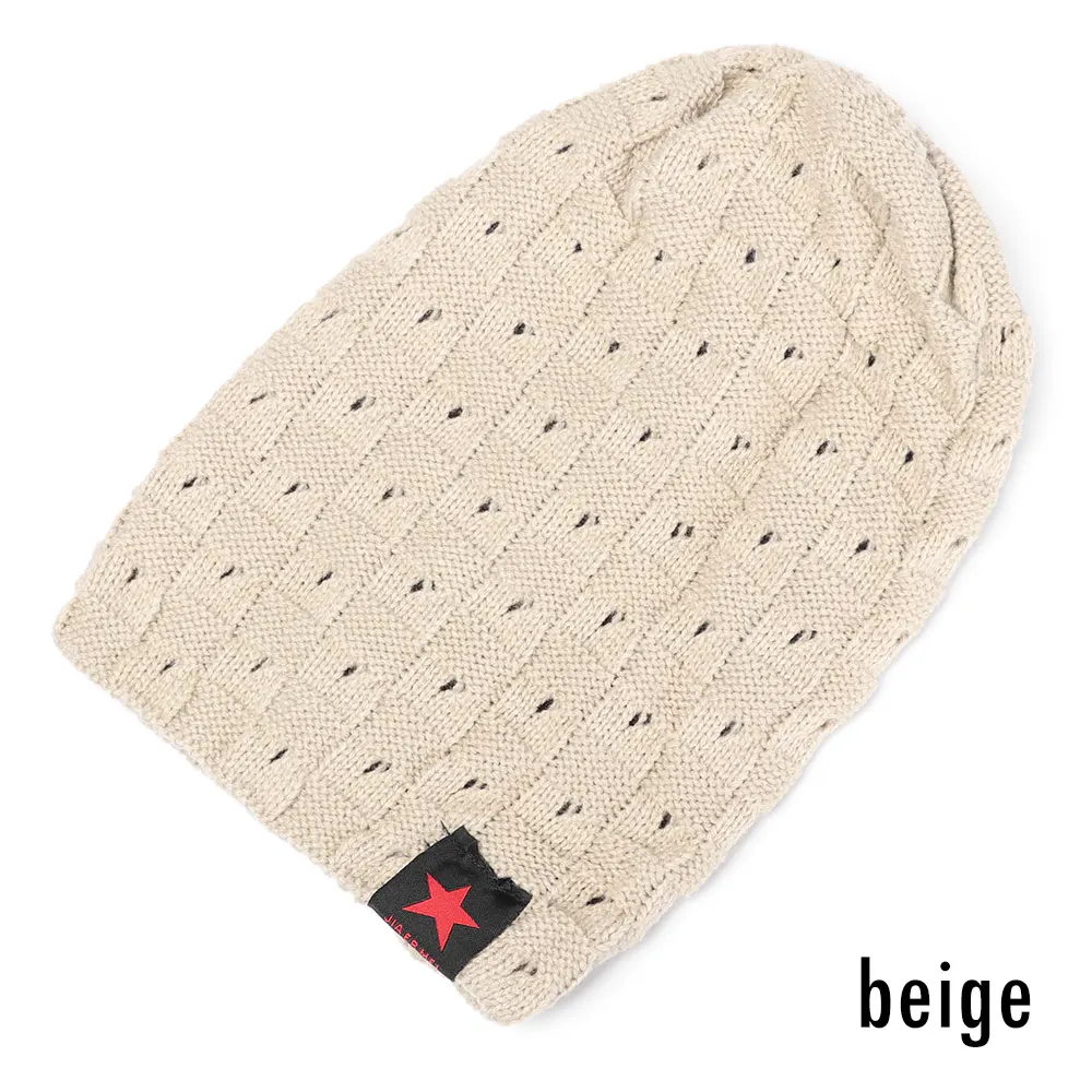 beige 1 шт. Модный зимний теплый вязаный шапочки для женщин и мужчин мягкие не сужающиеся книзу мешковатые шапки повседневные унисекс с рисунком звезд Реверсивные шапки - Цвет: beige