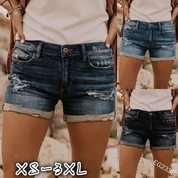 

WEPBEL Women Holes Jeans Slim Shorts High Waist Women's Denim Shorts Ripped Button Vintage Summer Sexy Fashion