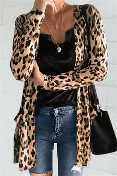 

Women's Leopard Print Open Front Jacket Cardigan suit Tops Coat Outwear Sexy Casual Cotton Blended Polyester Print Slim