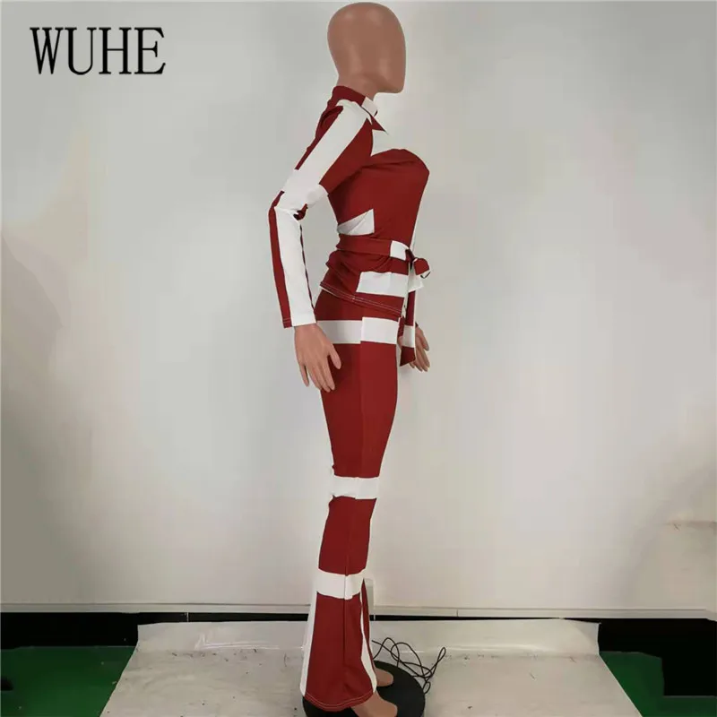 WUHE, Ретро стиль, повседневный полосатый принт, два предмета в комплекте, свободная толстовка, тренировочные штаны, набор, спортивный костюм для женщин, модный спортивный костюм с длинным рукавом