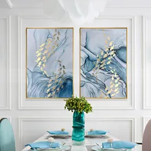 2 шт. Золотая рыбка Синяя абстрактная картина на холсте настенные художественные картины для гостиной домашний Декор стены Оригинальное текстурное украшение