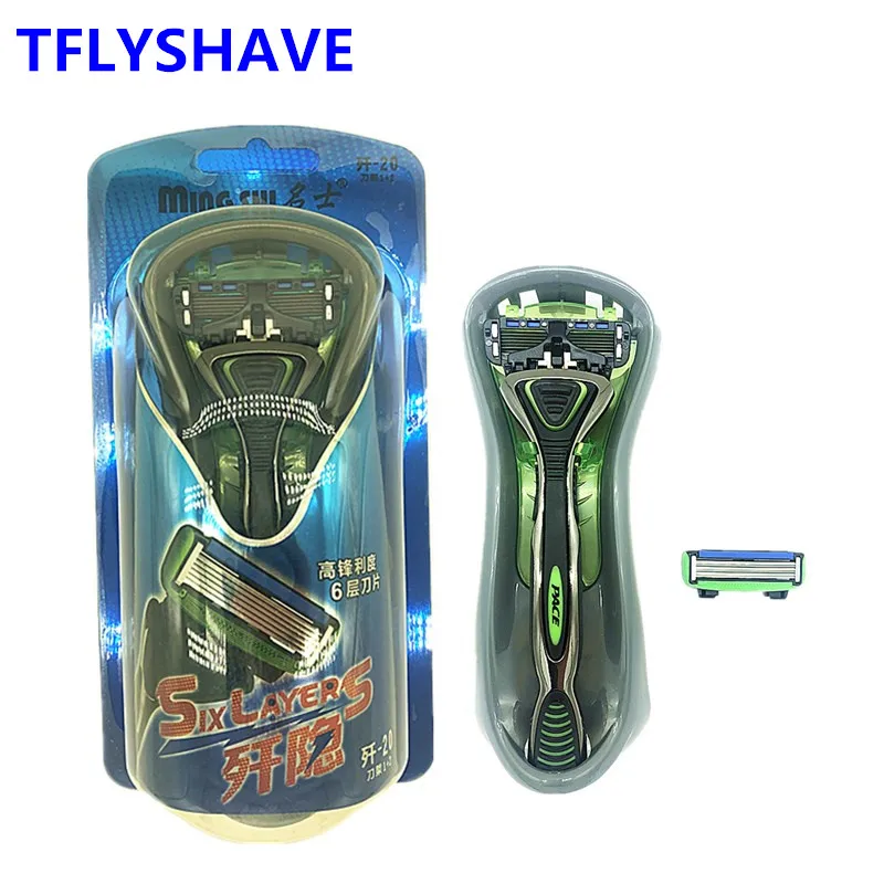 

TFLYSHAVE 1 Holder 2pcs Blades Men Shaver Razor Blade for Men 6 Layer Replaceable Blade Mingshi High Quality blade