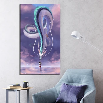 

1 Piece Wall Art Fantasy Cartoon Picture Spirited Away Anime Poster Canvas Painting with Frame HD Printing Home Decor Live Room