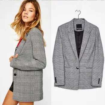 

liva girl Classic Plaid single Breasted Women Jacket Blazer Notched Collar Female Suits Coat Fashion Houndstooth Outwear 2019