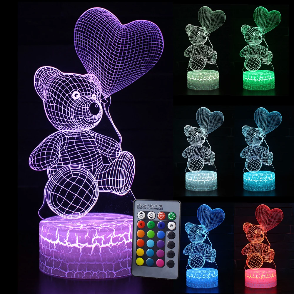 

Remote & Touch Control Cute Bear 3D LED Multicolor Lighting Night Light LED Table Lamp Kid Xmas Creative Gift Home decor D25