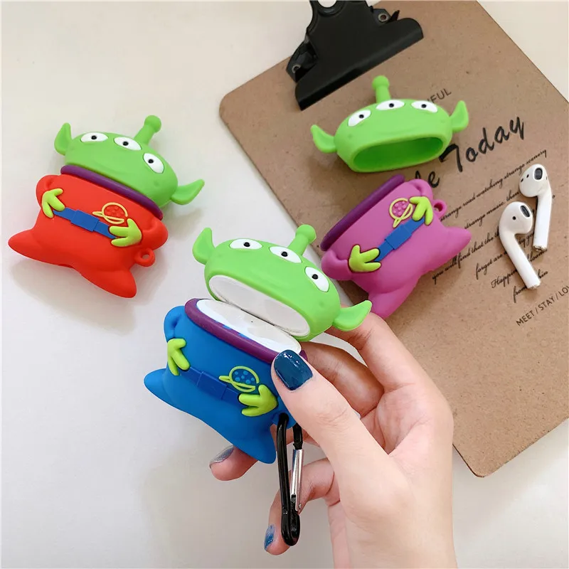 

3D Cute Cartoon Alien Shockproof Headphone Case For Apple Airpods 1 2 Silicone Protection Earphone Cover Accessories with Hook