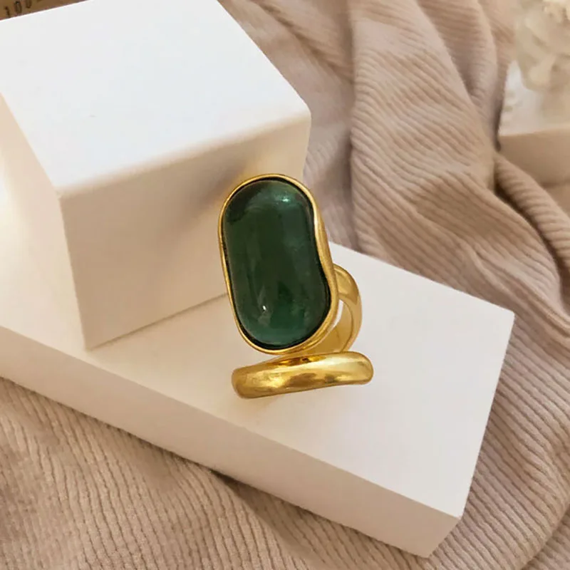 Foxanry Gold Color Wedding Rings Women New Fashion Creative Design Green Stone France Vintage Party Bride Jewelry wedding rings gold rings gold plated rings golden ring