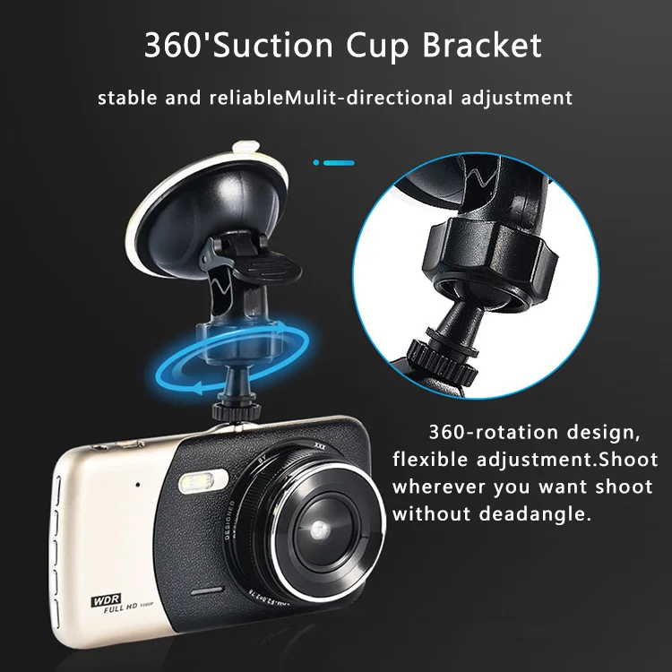 4 дюйма IPS Двойной объектив Full HD 1080P Dash Cam Видео Регистраторы с светодиодный Ночное