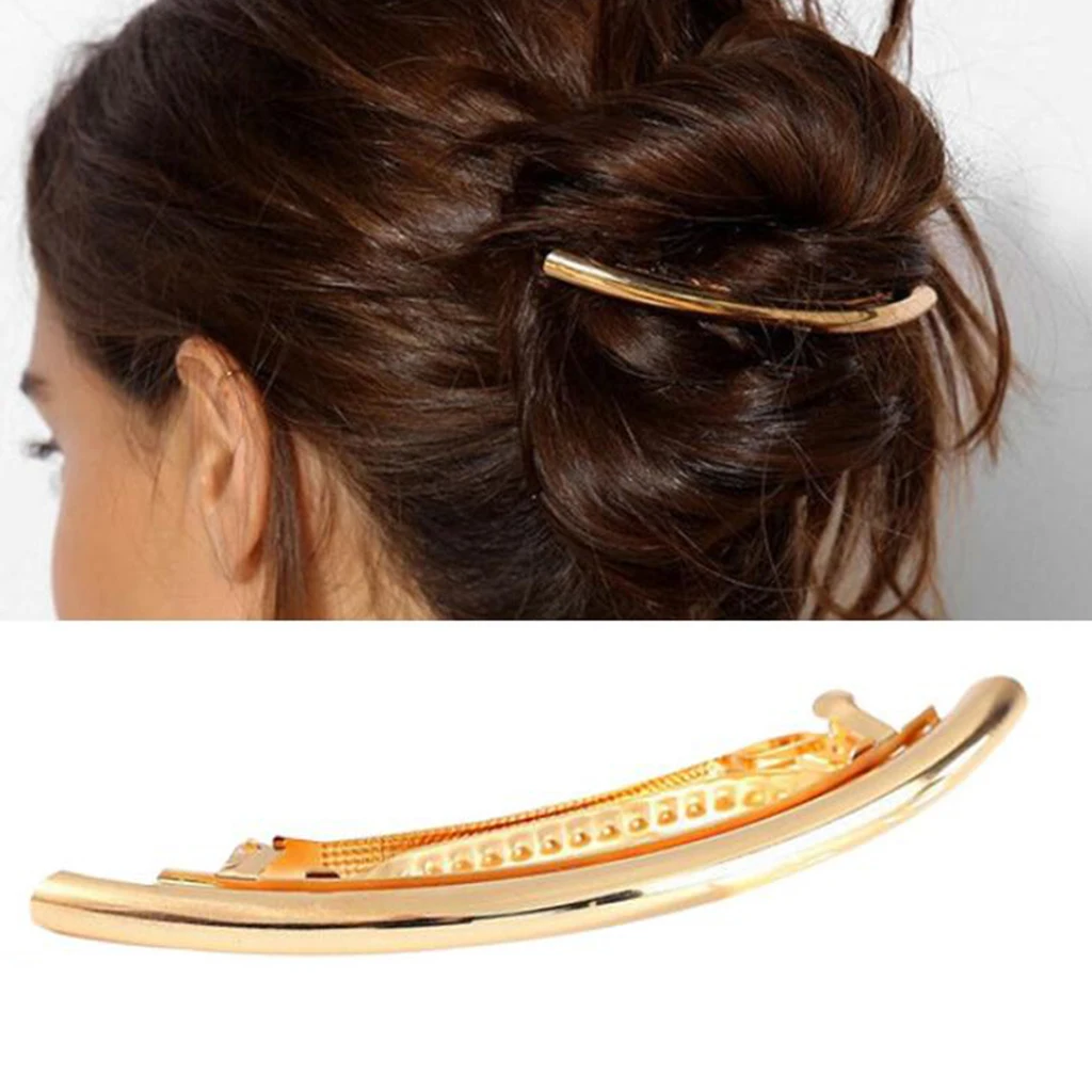 Elegant Leaf Automatic Spring Hair Barrette Metal Tube Automatic French Barrette Hair Clip Large Hairpin Ponytail Holder Jewelry