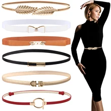 

Belt dress simple versatile Fashion Women Leather Belt Thin Skinny Metal Gold Elastic Buckle Waistband Belt Dress Accessories