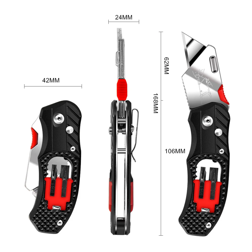 Baratos Cuchillo de uso general cuchillo de electricista plegable cortador de Cable multitool cuchillo 6 en 1 Juego de puntas de destornillador de bolsillo multifunción