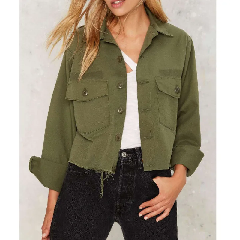 

Women Early Autumn New Fashion Casual Commuting Work Clothes Wind Short Lapel Long Sleeve Military Green Lady Jacket Autumn 2020