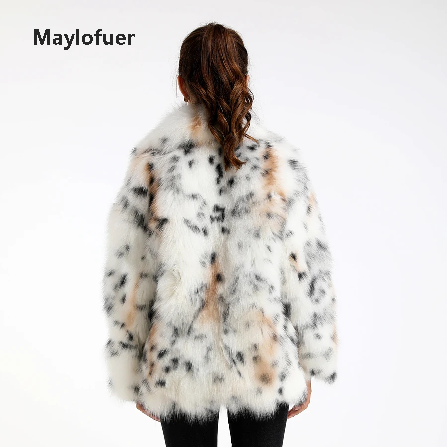 Maylofuer, новинка, леопардовая куртка из лисьего меха, женская шуба, шуба из натурального белого лисьего меха, шубы для зимы, теплые, негабаритный стиль, с воротником