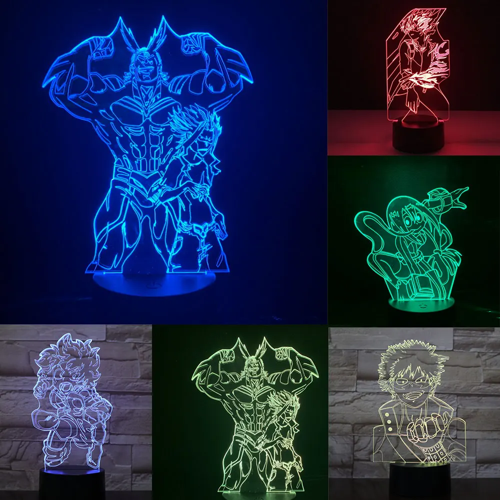 My Hero Academia All Might Midori Izuku Asui Tsuyu Todoroki Shoto Bakugou Katsuki 3d Light Color Change LED Night Light for Gift