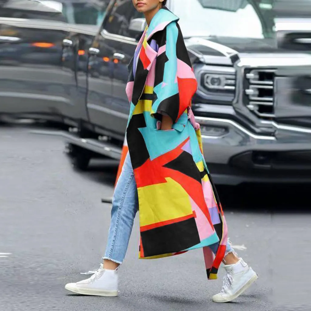 

Winter coats RETRO LEISURE Open Front elegant Printed Cardigan Suit Long Sleeve Streetwear coats and jackets women Clothing #41