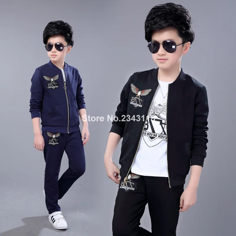 

2019Kids Boys Set New Spring Autumn Digital Children's Sports Sets Three Piece Coat +long Sleeve T Shrt +pant Free Shipping