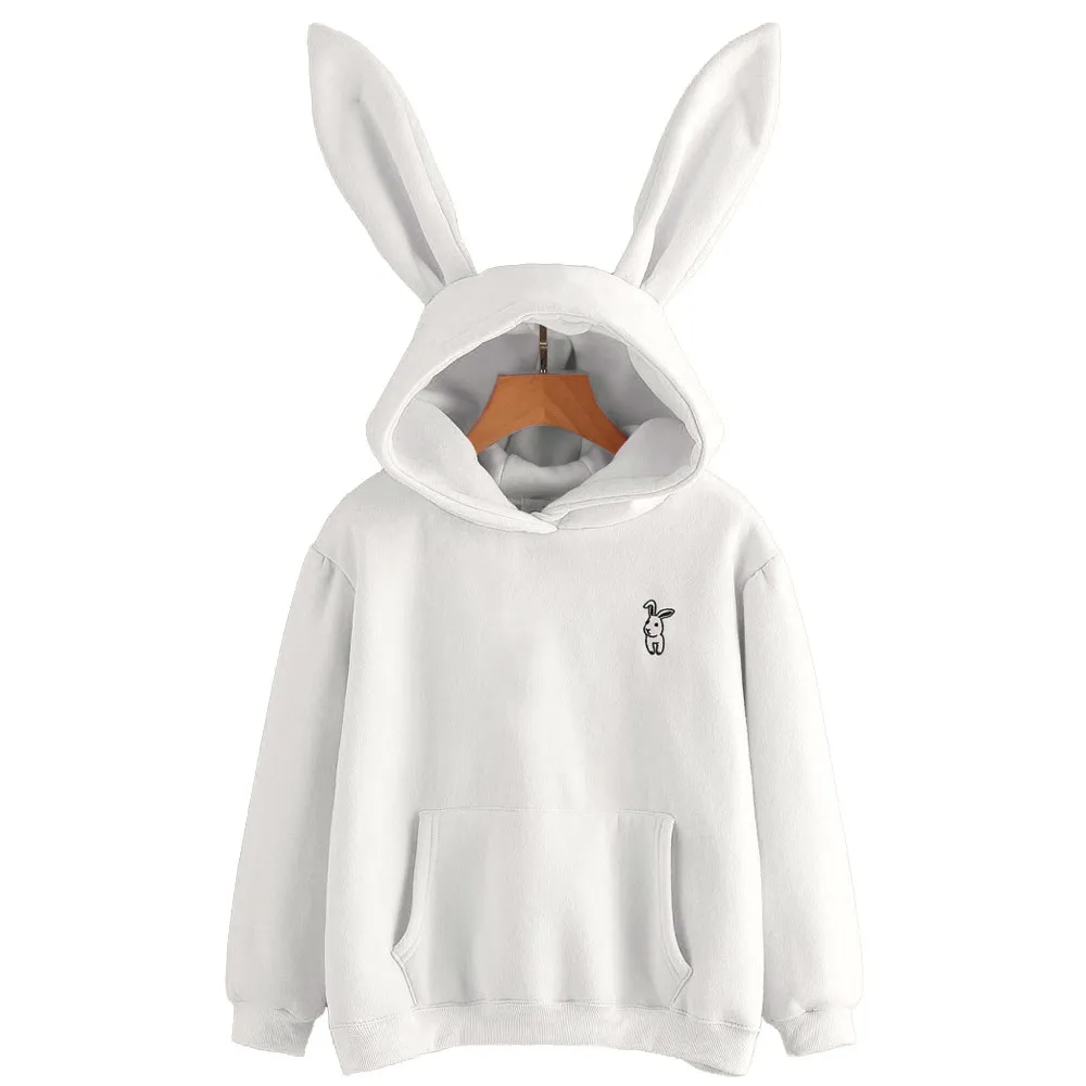 

Hoodies Rabbit Ear sudadera kawaii Sweatshirt Women Winter Warm Pink Hoodies Sweatshirts With Front Pocket hot