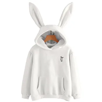 

Hoodies Rabbit Ear sudadera kawaii Sweatshirt Women Winter Warm Pink Hoodies Sweatshirts With Front Pocket hot