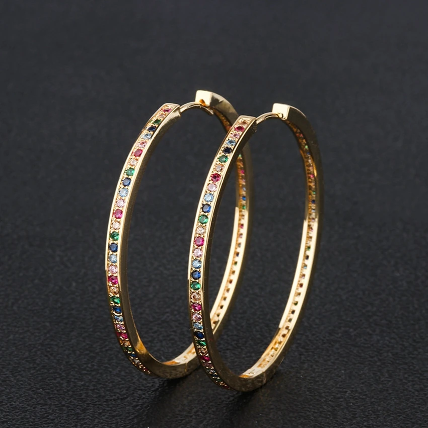 Разноцветные серьги-кольца с фианитами для женщин, женские серебряные/черные серьги для вечеринок - Окраска металла: HBD0103