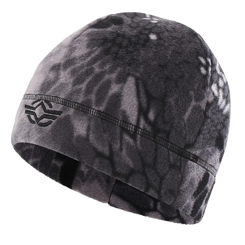 black python 56-60 см уличная тренировочная камуфляжная Тепловая ветрозащитная флисовая шапка мужская зимняя велосипедная походная охотничья Толстая теплая армейская тактическая шапка - Цвет: black python