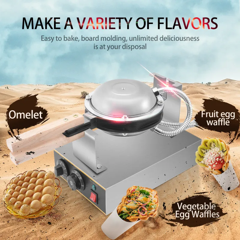 Make Egg Waffle in 5 Minutes 4YANG Waffle Maker,1400W Stainless Steel Egg Waffle Maker 30pcs Professional Bubble Cake Machine 50-250 ° c,Solid Wood Handle 